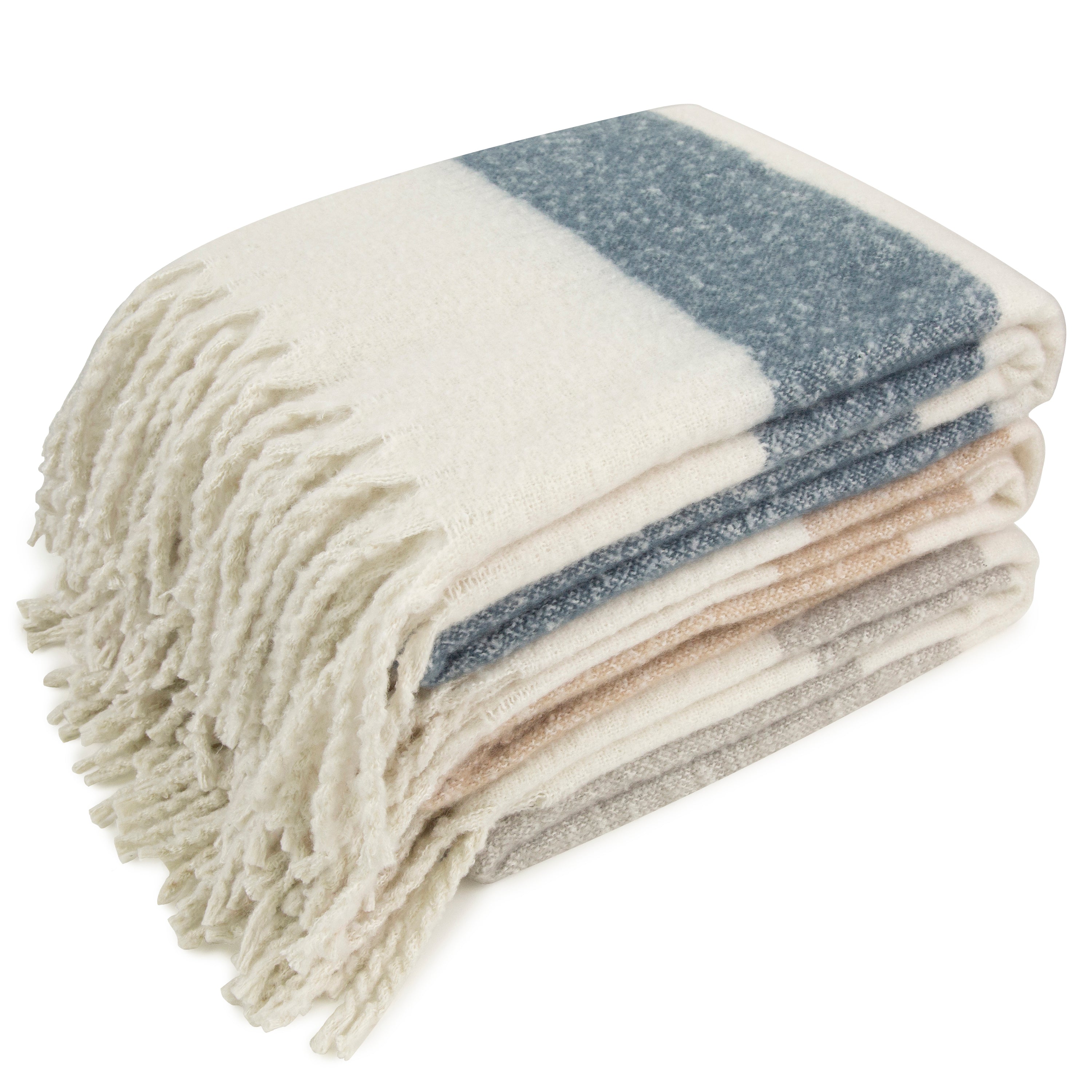 Malini Kalix Faux Mohair Stripe Ivory White/Taupe Throw